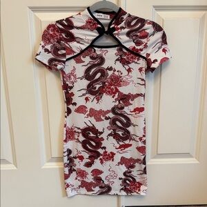 SHEIN Red and Black Dragon Print Mini Dress
